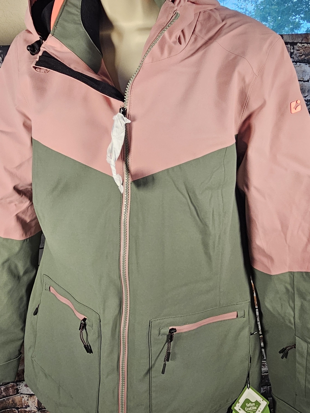 Kiltec Waterproof Windproof Ski Snow Jacket W Sz US 8 Pink Green Hooded Coat NWT